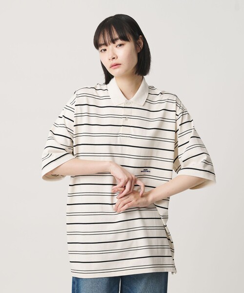 NICE WEATHER(ナイスウェザー)の「<NICE WEATHER>ボーダー ショートスリーブ ポロシャツ(ポロシャツ・メンズ・ホワイト/ダークグレー・L/M/S)」の1枚目の写真