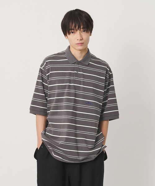 NICE WEATHER(ナイスウェザー)の「<NICE WEATHER>ボーダー ショートスリーブ ポロシャツ(ポロシャツ・メンズ・ホワイト/ダークグレー・L/M/S)」の3枚目の写真