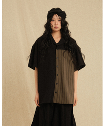 Ethnic Coloring Open Collar Shirts Black (Ver. 26ss)