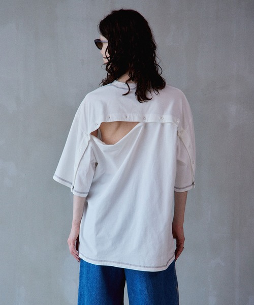 MAISON SPECIAL(メゾンスペシャル)の「Multi-Way Color Stitch-Over T-Shirt/マルチウェイカラーステッチオーバーTEE(Tシャツ/カットソー・レディース・ブラック/ホワイト/グリーン・FREE)」の2枚目の写真