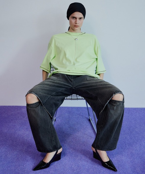 MAISON SPECIAL(メゾンスペシャル)の「Multi-Way Color Stitch-Over T-Shirt/マルチウェイカラーステッチオーバーTEE(Tシャツ/カットソー・レディース・ブラック/ホワイト/グリーン・FREE)」の5枚目の写真