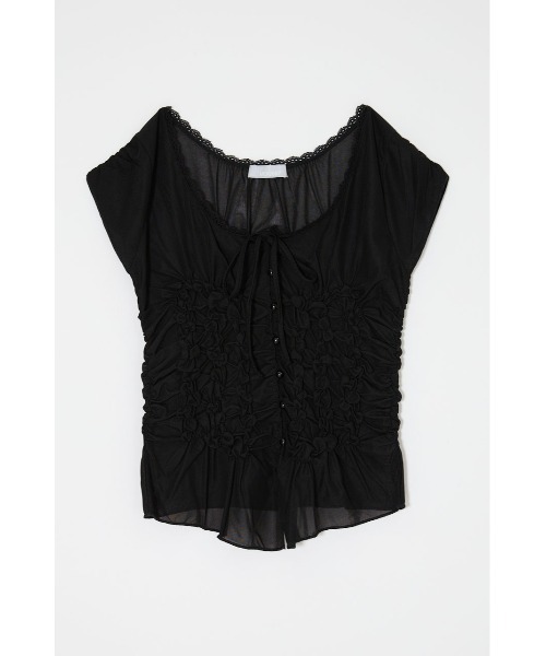 MOUSSY(マウジー)の「RANDOM SHIRRING トップス(Tシャツ/カットソー・レディース・ライトブルー/ブラウン/ブラック/オフホワイト・FREE)」の2枚目の写真