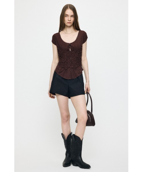 MOUSSY(マウジー)の「RANDOM SHIRRING トップス(Tシャツ/カットソー・レディース・ライトブルー/ブラウン/ブラック/オフホワイト・FREE)」の8枚目の写真