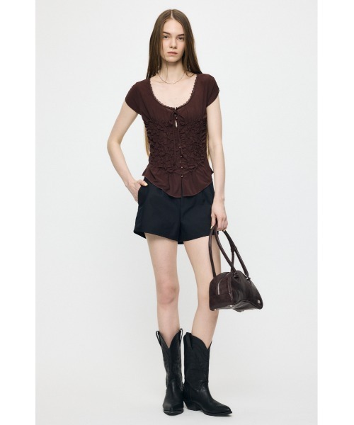 MOUSSY(マウジー)の「RANDOM SHIRRING トップス(Tシャツ/カットソー・レディース・ライトブルー/ブラウン/ブラック/オフホワイト・FREE)」の7枚目の写真
