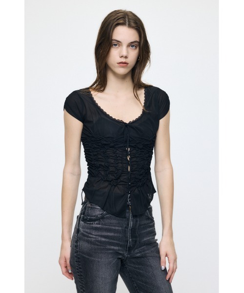 MOUSSY(マウジー)の「RANDOM SHIRRING トップス(Tシャツ/カットソー・レディース・ライトブルー/ブラウン/ブラック/オフホワイト・FREE)」の15枚目の写真