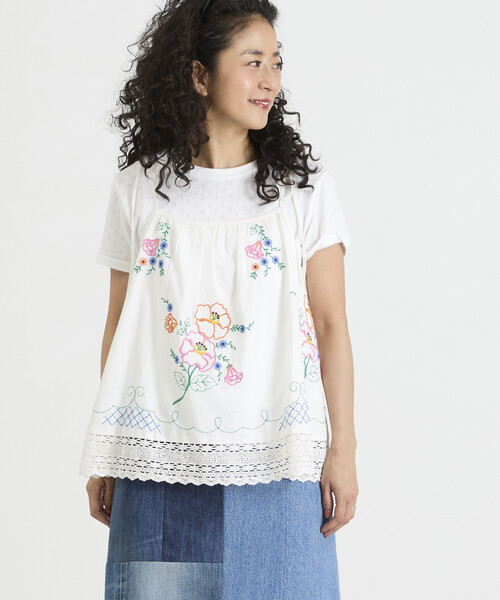 セール】Freada/フリーダ インド 肩リボン 刺繍 リメイク風