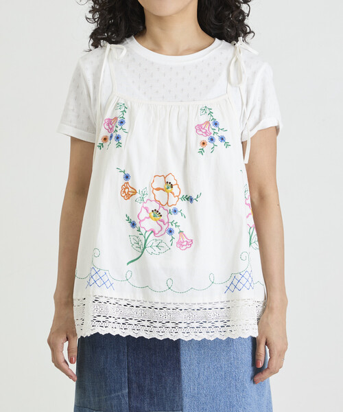 Freada(フリーダ)の「Freada/フリーダ インド 肩リボン 刺繍 リメイク風 キャミソール(キャミソール・レディース・ブラック/ホワイト・ONE SIZE)」の22枚目の写真