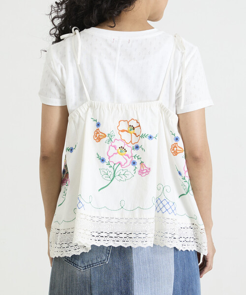 Freada(フリーダ)の「Freada/フリーダ インド 肩リボン 刺繍 リメイク風 キャミソール(キャミソール・レディース・ブラック/ホワイト・ONE SIZE)」の20枚目の写真
