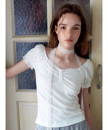 Lace Scarf Puff T-Shirt, White