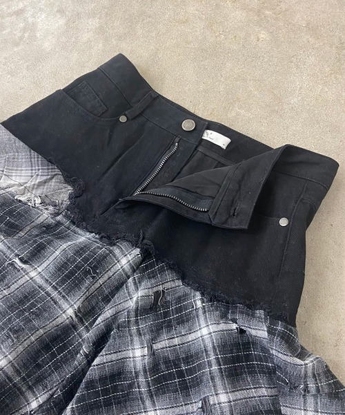 non-hedge(ノンヘッジ)の「チェックデニム切替イレギュラーヘムスカート(スカート・レディース・ブラック・S/M)」の12枚目の写真