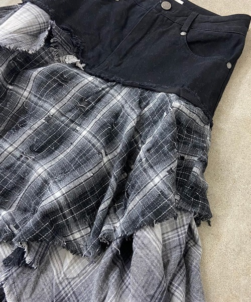 non-hedge(ノンヘッジ)の「チェックデニム切替イレギュラーヘムスカート(スカート・レディース・ブラック・S/M)」の15枚目の写真