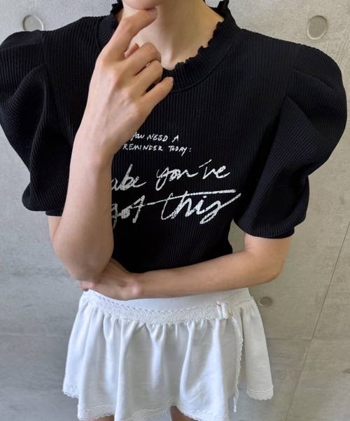 deux amour(ドゥーザムール)の「パワショルプリントテレコトップス(その他トップス・レディース・ネイビー/ブラック/ホワイト/グレー・FREE)」の7枚目の写真