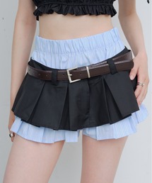 ベルト付きレイヤードプリーツスカパン