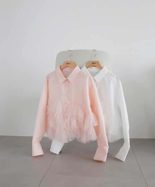 AMUU. PRECIEUSE(アムープレシューズ)の「フリルチュールドッキングシャツ(シャツ/ブラウス・レディース・オフホワイト/ブラック/ピンク・FREE)」の22枚目の写真