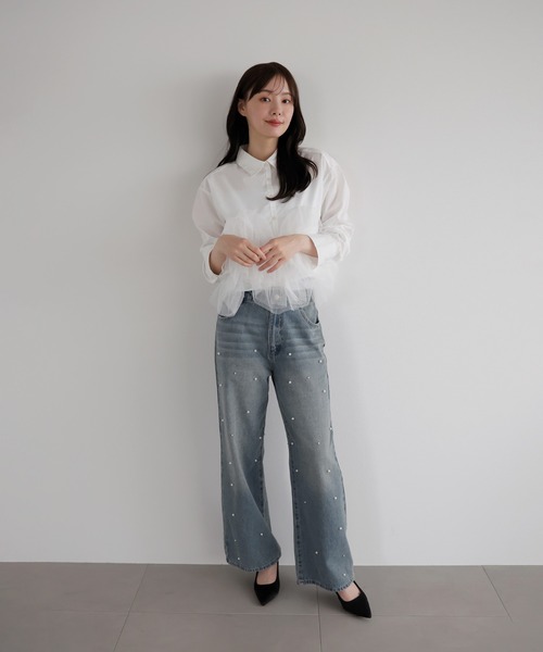 AMUU. PRECIEUSE(アムープレシューズ)の「フリルチュールドッキングシャツ(シャツ/ブラウス・レディース・オフホワイト/ブラック/ピンク・FREE)」の20枚目の写真