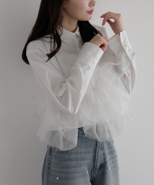 AMUU. PRECIEUSE(アムープレシューズ)の「フリルチュールドッキングシャツ(シャツ/ブラウス・レディース・オフホワイト/ブラック/ピンク・FREE)」の21枚目の写真