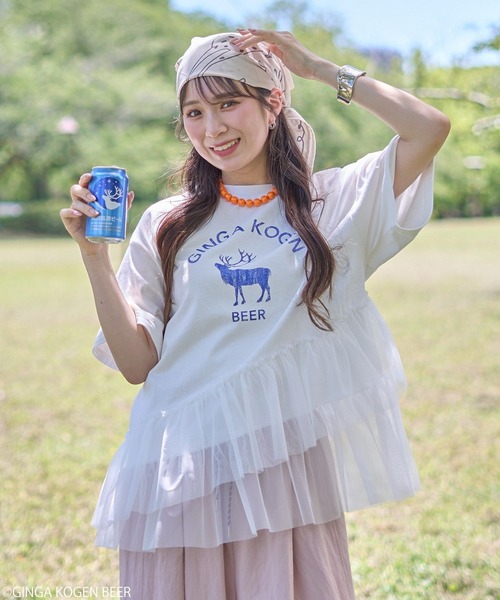 earth music&ecology(アースミュージックアンドエコロジー)の「emae×銀河高原ビール フリルTee(Tシャツ/カットソー・レディース・オフホワイト・FREE)」の2枚目の写真