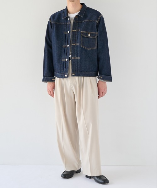 PUBLIC TOKYO(パブリックトウキョウ)の「TRIXIONストライプワイドスラックス /ウォッシャブル/夏服/タック/防シワ(スラックス・メンズ・ブラック/ベージュ/ダークグレー・1/2)」の8枚目の写真