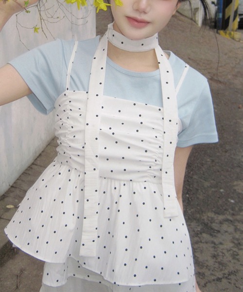 Girly Doll(ガーリードール)の「ドット柄リボンタイ付きギャザーキャミソール(キャミソール・レディース・ブラック/ホワイト・FREE)」の20枚目の写真