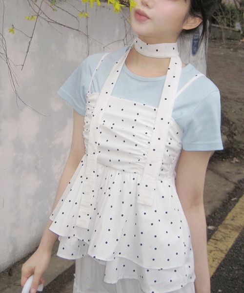 Girly Doll(ガーリードール)の「ドット柄リボンタイ付きギャザーキャミソール(キャミソール・レディース・ブラック/ホワイト・FREE)」の22枚目の写真