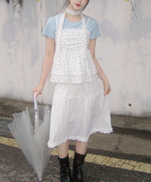 Girly Doll(ガーリードール)の「ドット柄リボンタイ付きギャザーキャミソール(キャミソール・レディース・ブラック/ホワイト・FREE)」の3枚目の写真