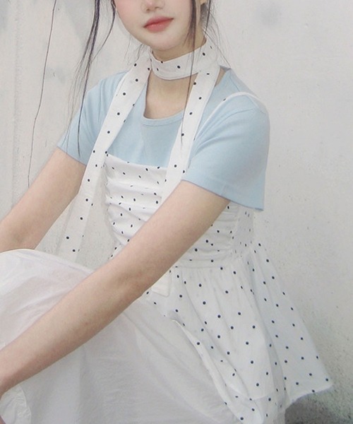 Girly Doll(ガーリードール)の「ドット柄リボンタイ付きギャザーキャミソール(キャミソール・レディース・ブラック/ホワイト・FREE)」の7枚目の写真