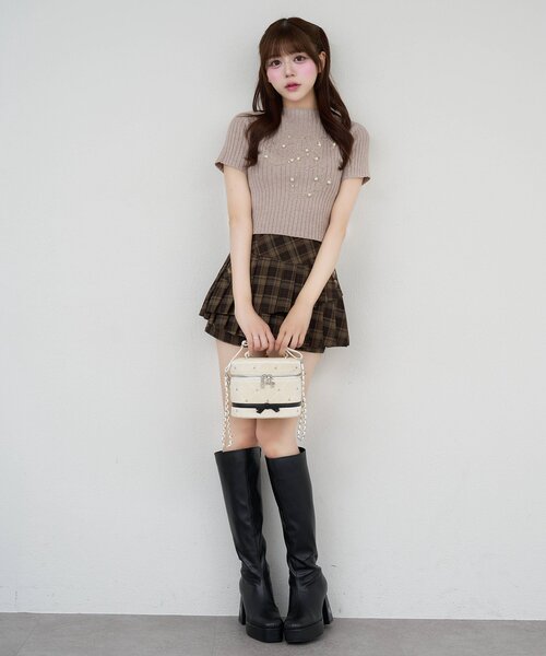 Belle Charme(ベルシャルム)の「【Belle Charme】Velour Quilted Ribbon Vanity(ショルダーバッグ・レディース・ピンク/オフホワイト/ブラック・FREE)」の5枚目の写真