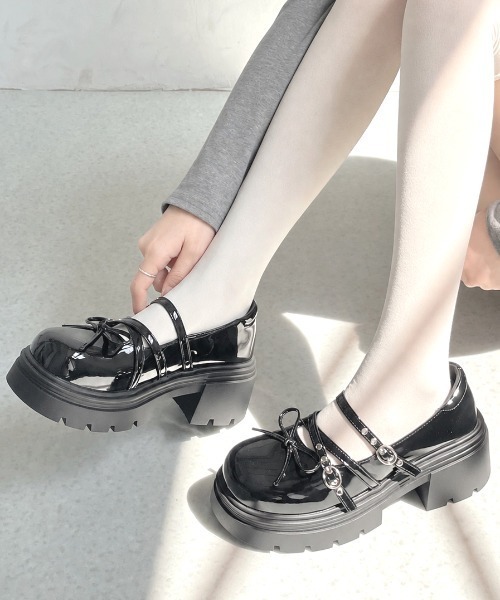 Shoes in Closet(シューズインクローゼット)の「【予約開始】+7.0cm 厚底 リボン 細ベルト メリージェーン パンプス 496(ドレスシューズ・レディース・ホワイト/ブラック・LL/L/M/S)」の2枚目の写真