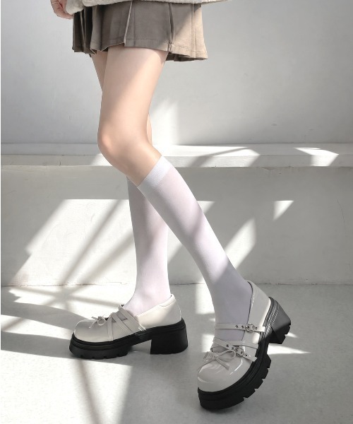 Shoes in Closet(シューズインクローゼット)の「【予約開始】+7.0cm 厚底 リボン 細ベルト メリージェーン パンプス 496(ドレスシューズ・レディース・ホワイト/ブラック・LL/L/M/S)」の3枚目の写真