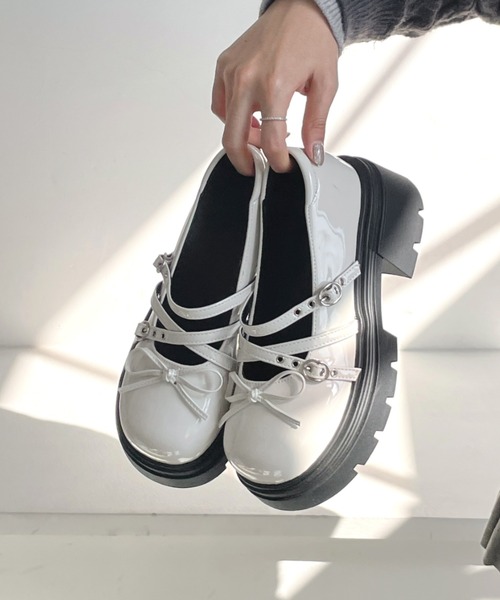 Shoes in Closet(シューズインクローゼット)の「【予約開始】+7.0cm 厚底 リボン 細ベルト メリージェーン パンプス 496(ドレスシューズ・レディース・ホワイト/ブラック・LL/L/M/S)」の9枚目の写真