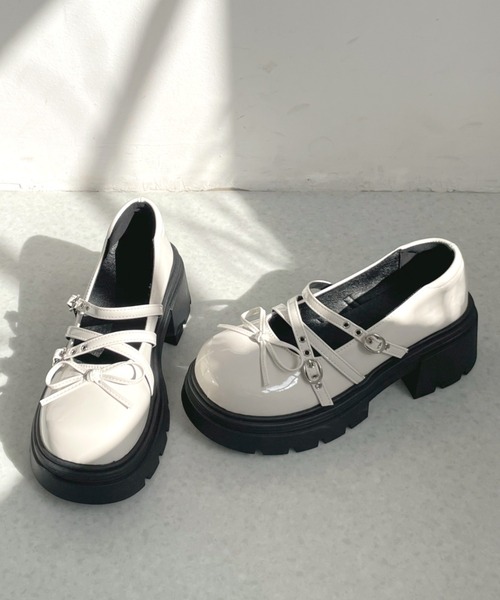 Shoes in Closet(シューズインクローゼット)の「【予約開始】+7.0cm 厚底 リボン 細ベルト メリージェーン パンプス 496(ドレスシューズ・レディース・ホワイト/ブラック・LL/L/M/S)」の10枚目の写真