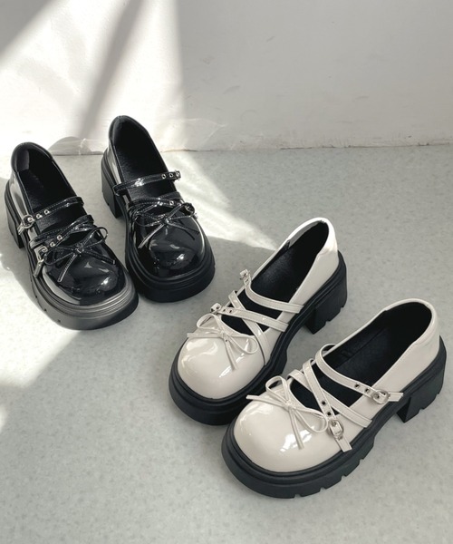 Shoes in Closet(シューズインクローゼット)の「【予約開始】+7.0cm 厚底 リボン 細ベルト メリージェーン パンプス 496(ドレスシューズ・レディース・ホワイト/ブラック・LL/L/M/S)」の22枚目の写真
