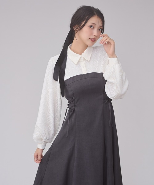 Ambre Neige（アンブルネージュ）の「assortment lace up docking dress / アソートレースアップドッキングワンピース（ワンピース・レディース・ボルドー/チャコールグレー/ブラウン系その他/ダークブラウン・FREE）」の2枚目の写真
