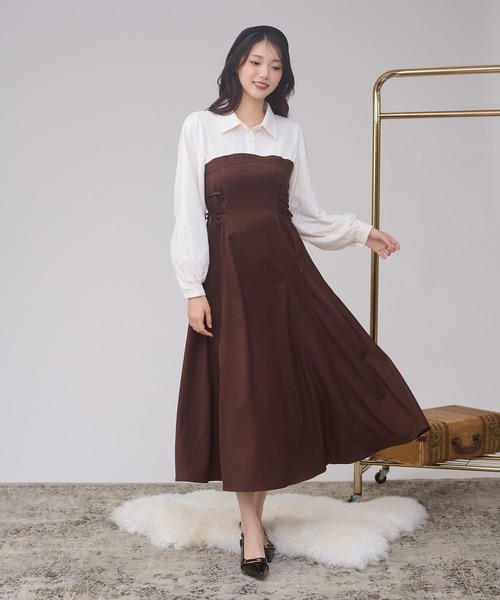 Ambre Neige（アンブルネージュ）の「assortment lace up docking dress / アソートレースアップドッキングワンピース（ワンピース・レディース・ボルドー/チャコールグレー/ブラウン系その他/ダークブラウン・FREE）」の15枚目の写真