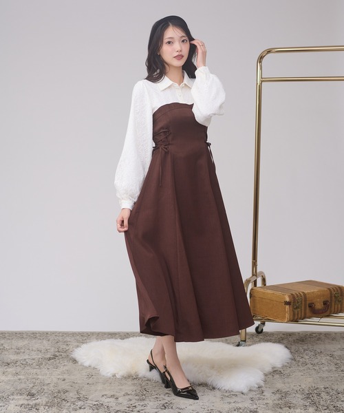 Ambre Neige（アンブルネージュ）の「assortment lace up docking dress / アソートレースアップドッキングワンピース（ワンピース・レディース・ボルドー/チャコールグレー/ブラウン系その他/ダークブラウン・FREE）」の16枚目の写真