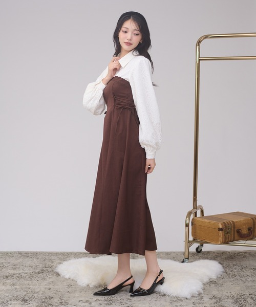 Ambre Neige（アンブルネージュ）の「assortment lace up docking dress / アソートレースアップドッキングワンピース（ワンピース・レディース・ボルドー/チャコールグレー/ブラウン系その他/ダークブラウン・FREE）」の17枚目の写真