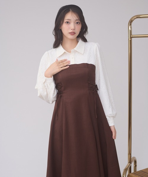 Ambre Neige（アンブルネージュ）の「assortment lace up docking dress / アソートレースアップドッキングワンピース（ワンピース・レディース・ボルドー/チャコールグレー/ブラウン系その他/ダークブラウン・FREE）」の13枚目の写真