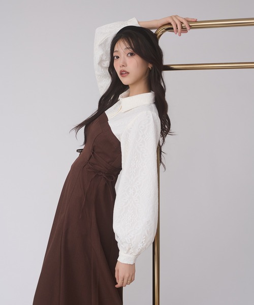 Ambre Neige（アンブルネージュ）の「assortment lace up docking dress / アソートレースアップドッキングワンピース（ワンピース・レディース・ボルドー/チャコールグレー/ブラウン系その他/ダークブラウン・FREE）」の14枚目の写真