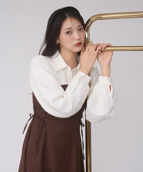 Ambre Neige（アンブルネージュ）の「assortment lace up docking dress / アソートレースアップドッキングワンピース（ワンピース・レディース・ボルドー/チャコールグレー/ブラウン系その他/ダークブラウン・FREE）」の12枚目の写真