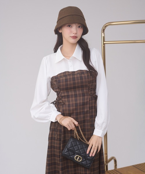 Ambre Neige（アンブルネージュ）の「assortment lace up docking dress / アソートレースアップドッキングワンピース（ワンピース・レディース・ボルドー/チャコールグレー/ブラウン系その他/ダークブラウン・FREE）」の19枚目の写真