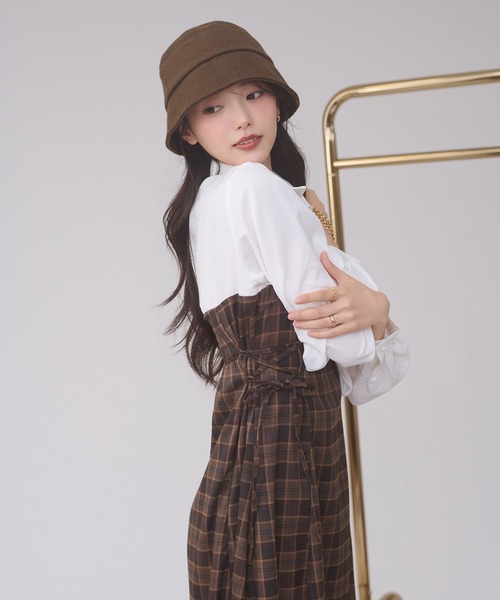 Ambre Neige（アンブルネージュ）の「assortment lace up docking dress / アソートレースアップドッキングワンピース（ワンピース・レディース・ボルドー/チャコールグレー/ブラウン系その他/ダークブラウン・FREE）」の20枚目の写真