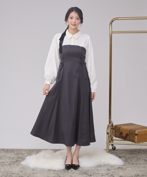 Ambre Neige（アンブルネージュ）の「assortment lace up docking dress / アソートレースアップドッキングワンピース（ワンピース・レディース・ボルドー/チャコールグレー/ブラウン系その他/ダークブラウン・FREE）」の8枚目の写真