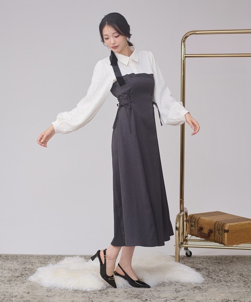 Ambre Neige（アンブルネージュ）の「assortment lace up docking dress / アソートレースアップドッキングワンピース（ワンピース・レディース・ボルドー/チャコールグレー/ブラウン系その他/ダークブラウン・FREE）」の11枚目の写真
