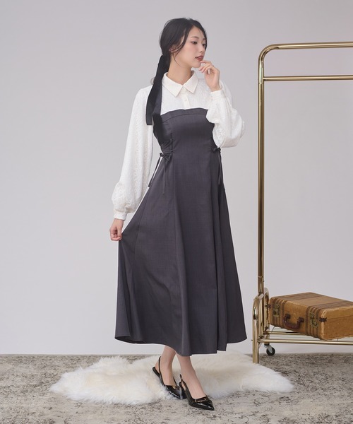 Ambre Neige（アンブルネージュ）の「assortment lace up docking dress / アソートレースアップドッキングワンピース（ワンピース・レディース・ボルドー/チャコールグレー/ブラウン系その他/ダークブラウン・FREE）」の9枚目の写真