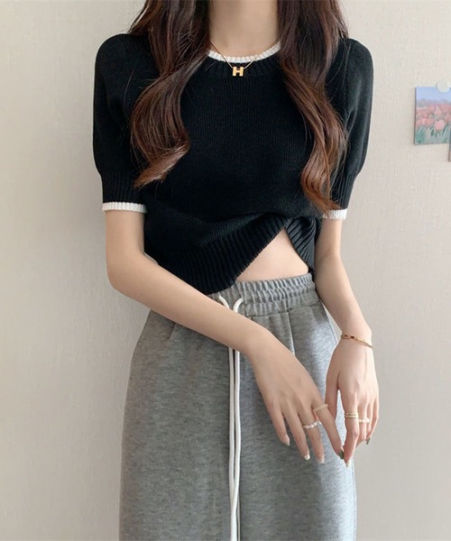 L LABEL（エルラベル）の「カラートリムニットTシャツ（ニット/セーター・レディース・ホワイト/ピンク/ブラック/ブルー・FREE）」の16枚目の写真