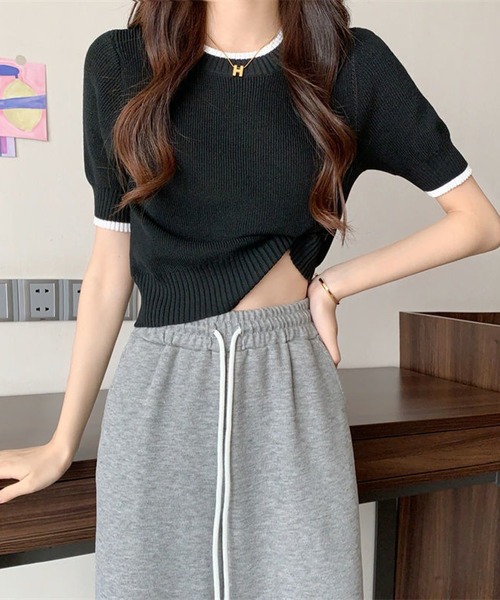 L LABEL（エルラベル）の「カラートリムニットTシャツ（ニット/セーター・レディース・ホワイト/ピンク/ブラック/ブルー・FREE）」の19枚目の写真