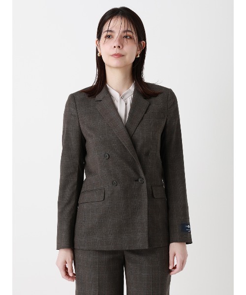 SUIT SQUARE（スーツスクエア）の「ダブルブレストジャケット／Carreman／ウォッシャブル／ストレッチ／チェック（スーツジャケット・レディース・ブラウン・36/38/40）」の2枚目の写真