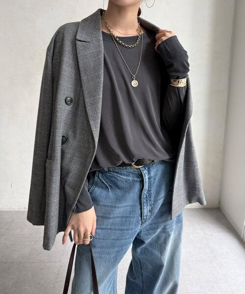 DouDou(ドゥドゥ)の「ビンテージフィブリルTEE(Tシャツ/カットソー・レディース・オフホワイト/チャコールグレー/ブラック・FREE)」の2枚目の写真