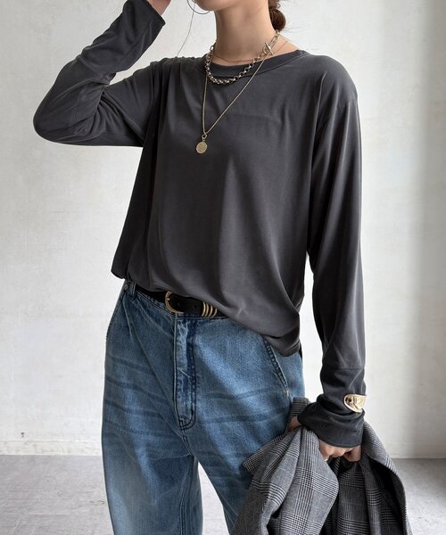 DouDou(ドゥドゥ)の「ビンテージフィブリルTEE(Tシャツ/カットソー・レディース・オフホワイト/チャコールグレー/ブラック・FREE)」の5枚目の写真