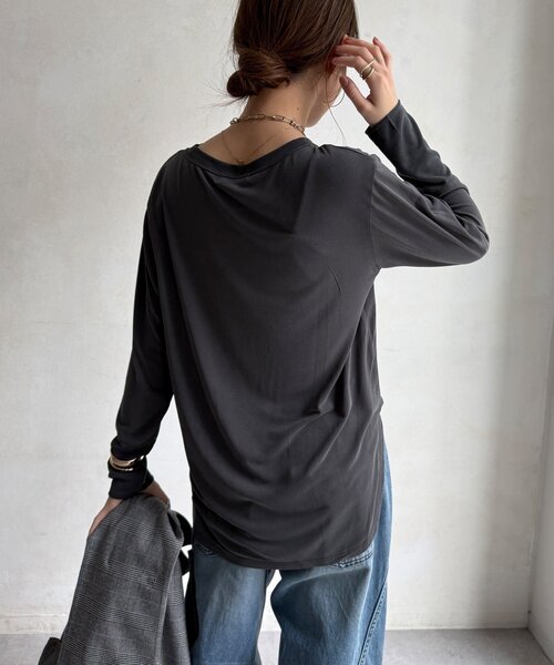 DouDou(ドゥドゥ)の「ビンテージフィブリルTEE(Tシャツ/カットソー・レディース・オフホワイト/チャコールグレー/ブラック・FREE)」の7枚目の写真